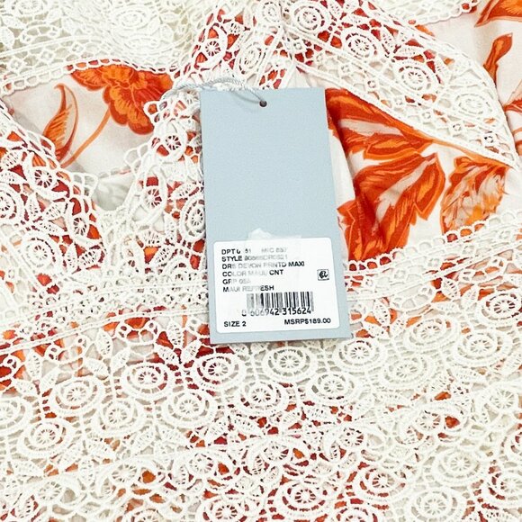NWT Antonio Melani Red Orange and Ivory Floral Maxi Dress with Lace Size 2 - Picture 8 of 9